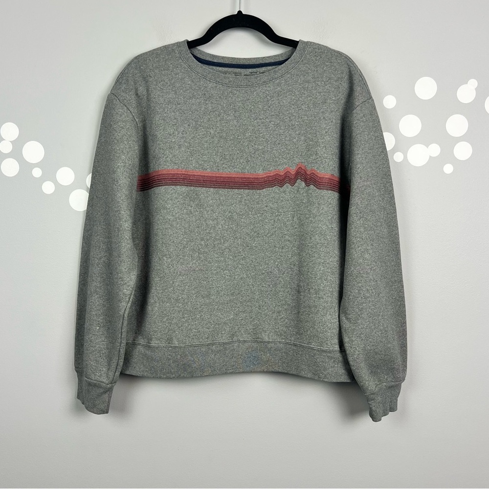 Patagonia Gray Crewneck Sweatshirt with Red & Orange Stripe